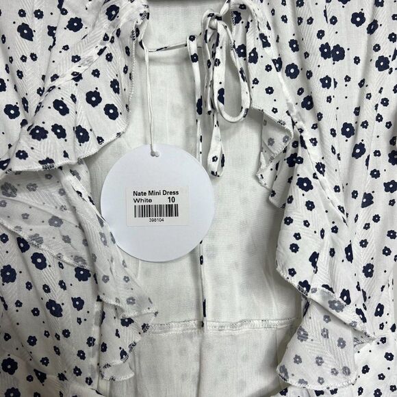 Princess Polly Womens White Floral Ruffle Open Tie Back Nate Mini Dress Size 6 - Picture 6 of 10